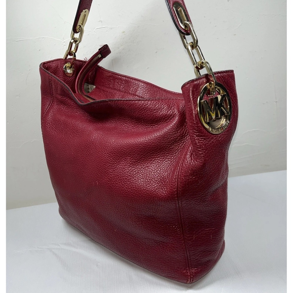 VTG Michael Kors Fulton Mahogany Red Pebble Leather Chain Bag Purse Old Money Y2